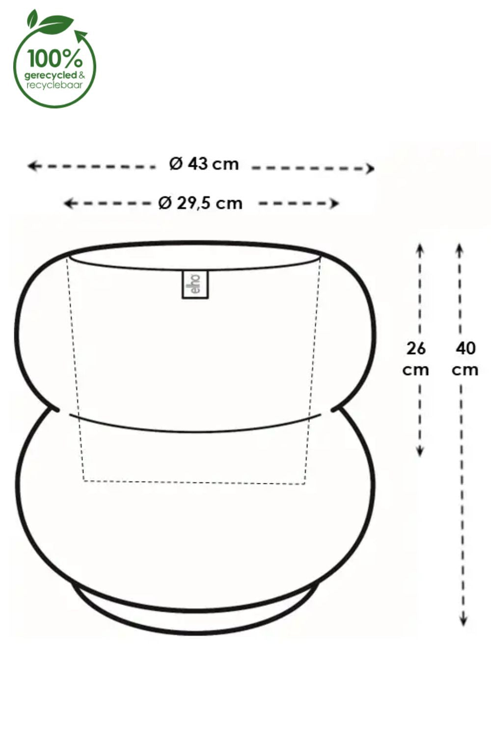 Dimensions du Pot de fleur Elho Amber Roll Low 40cm Beige Équilibré