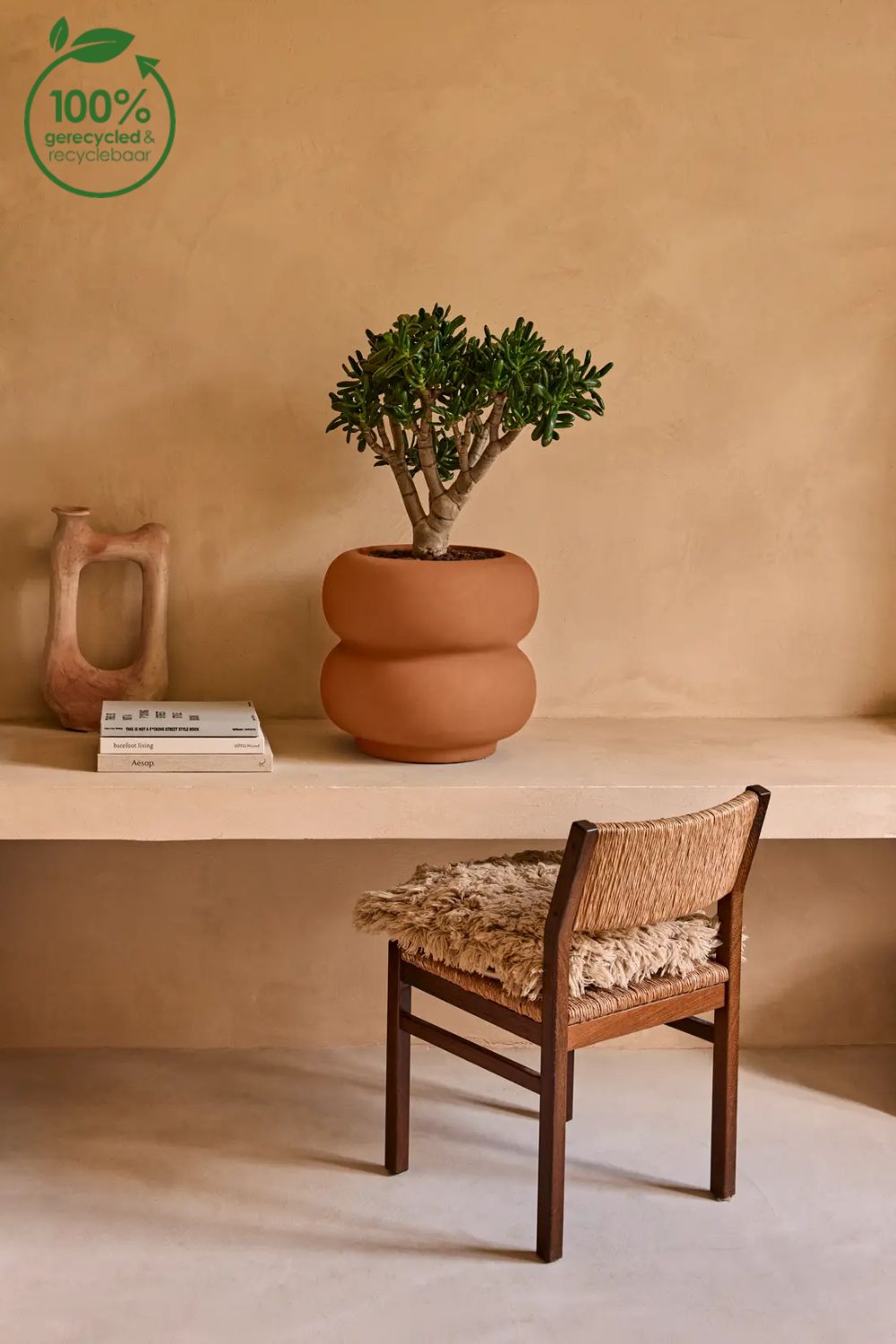 Photo d'ambiance du Pot de fleur Elho Amber Roll Low 40cm Caramel