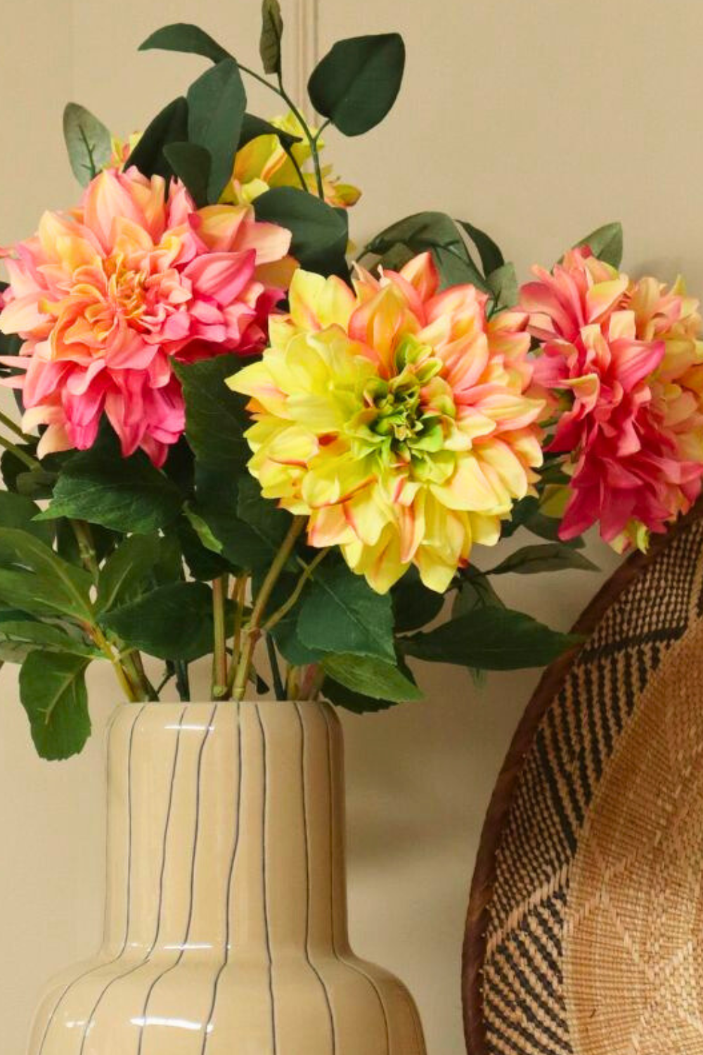 Dahlia Fleur Artificielle 64cm Vert/Rose