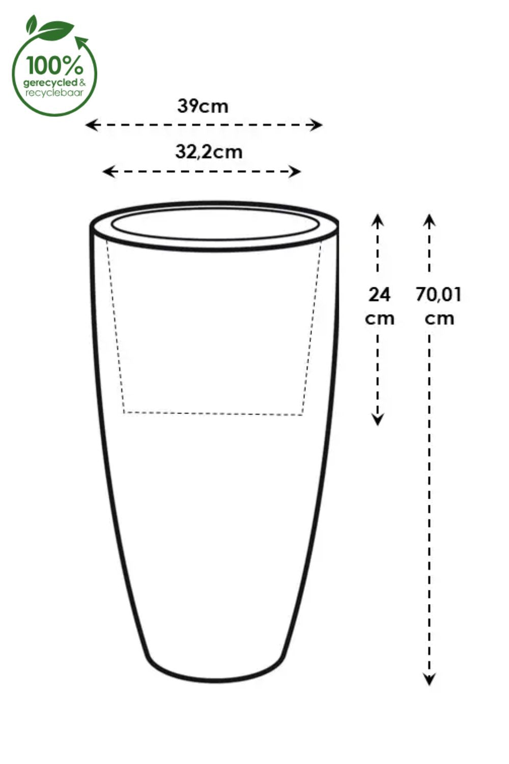 Dimensions du Pot de fleur Elho June Round High 39cm Noir