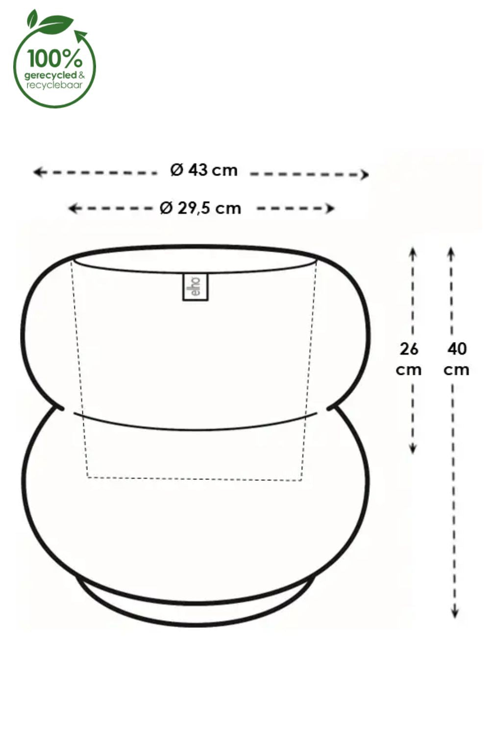 Dimensions du Pot de fleur Elho Amber Roll Low 40cm Caramel