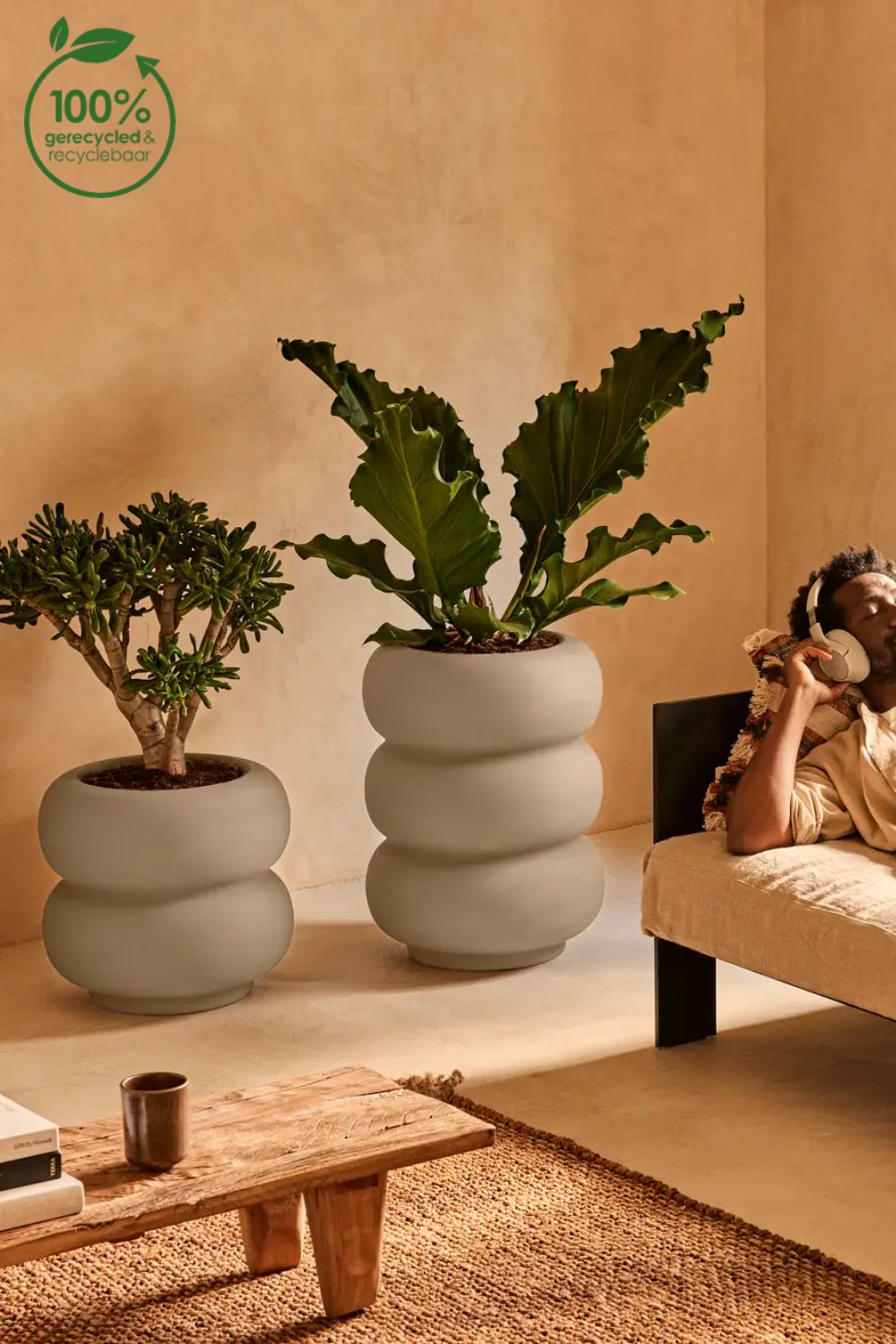 Photo d'ambiance du Pot de fleur Elho Amber Roll High 58cm Balanced Beige