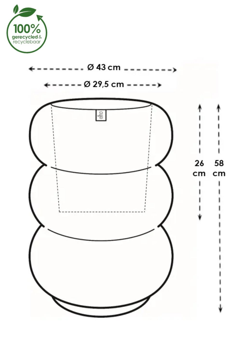 Dimensions du Pot de fleur Elho Amber Roll High 58cm Balanced Beige
