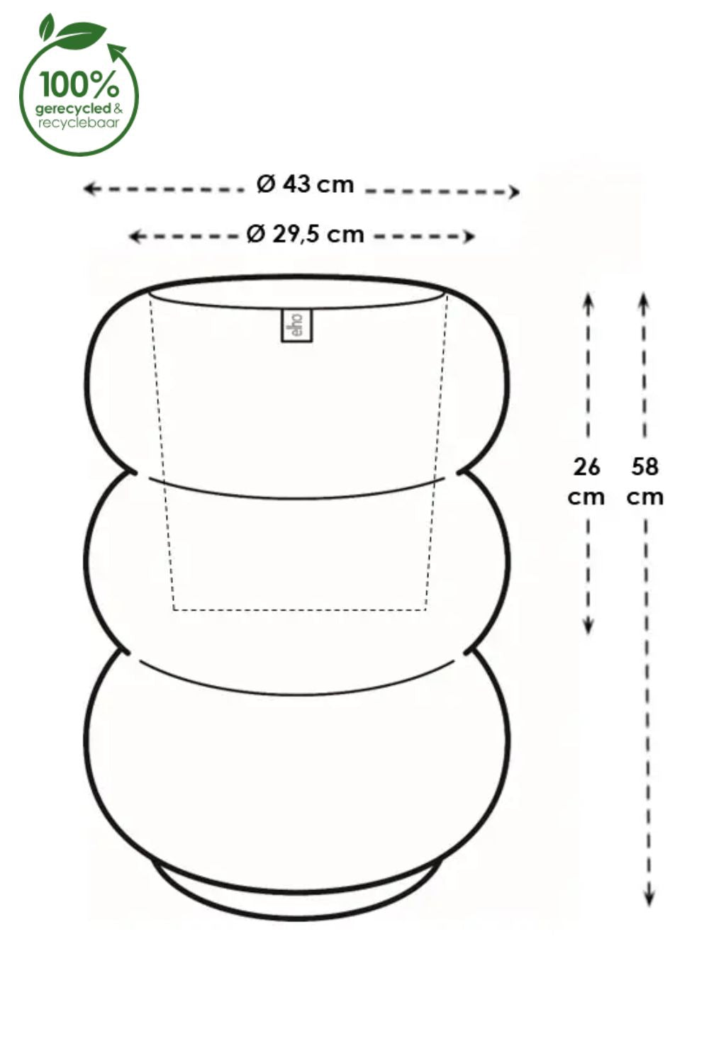 Dimensions du Pot de fleur Elho Amber Roll High 58cm Caramel