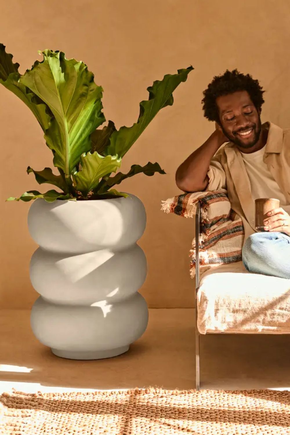 Pot de fleur Elho Amber Roll High 58cm Blanc Lin